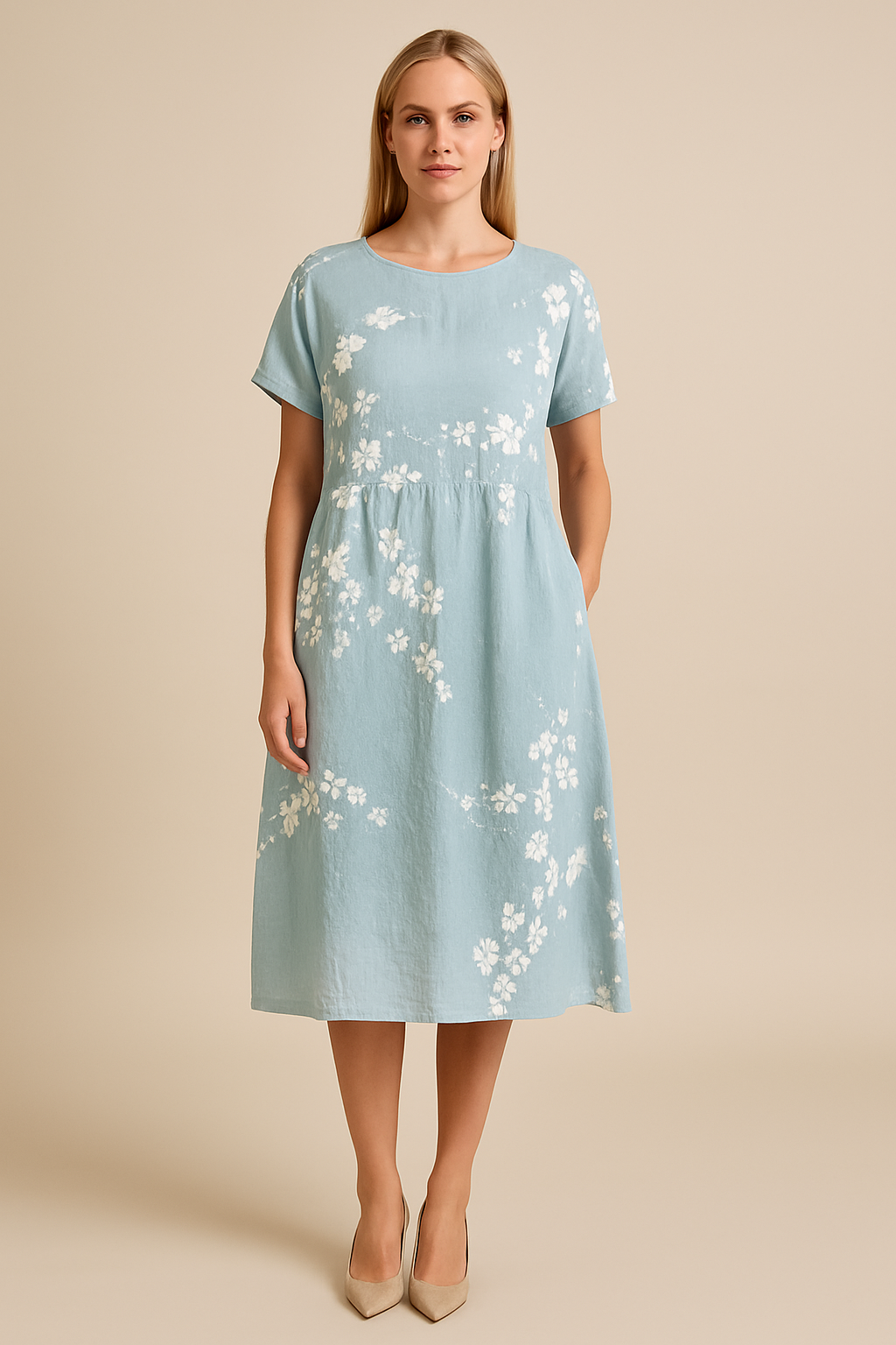 Ashford | Lara – Women’s Flowy Floral Midi Dress with Short Sleeves