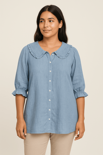 Ashford | Amelie Cotton - Linen Shirt – Soft Ruffle Detail - Ashford London Clothing
