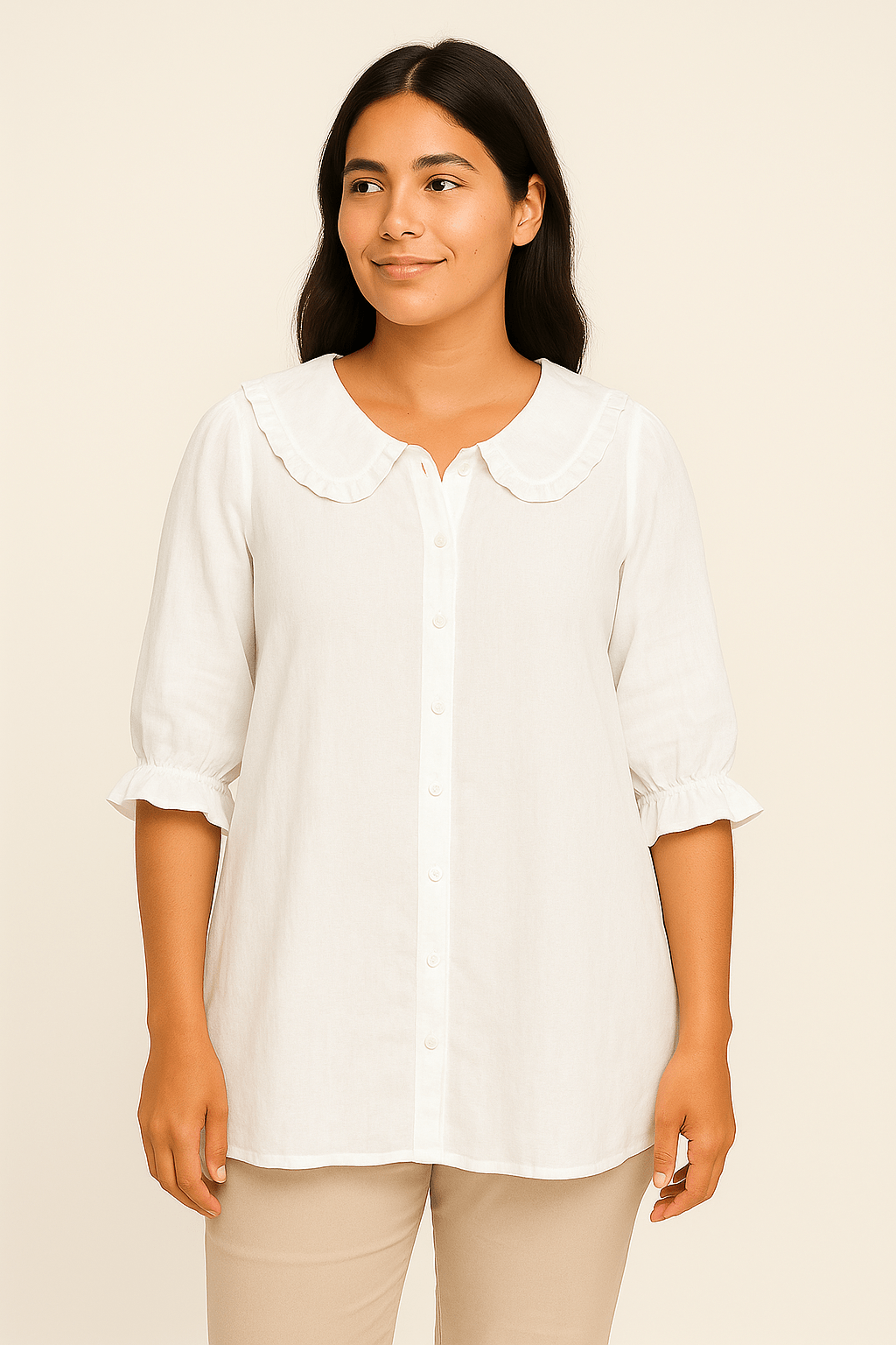 Ashford | Amelie Cotton - Linen Shirt – Soft Ruffle Detail - Ashford London Clothing