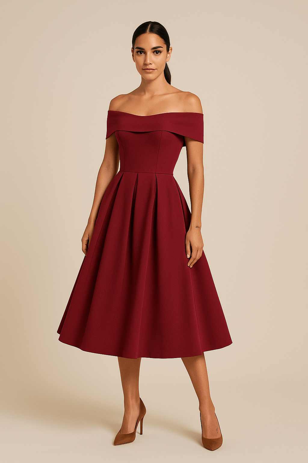 ASHFORD | Anna Women's Off - Shoulder A - Line Dress - Elegant Fit - Formal Wear - Ashford London Clothing
