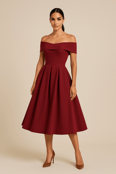 ASHFORD | Anna Women's Off - Shoulder A - Line Dress - Elegant Fit - Formal Wear - Ashford London Clothing