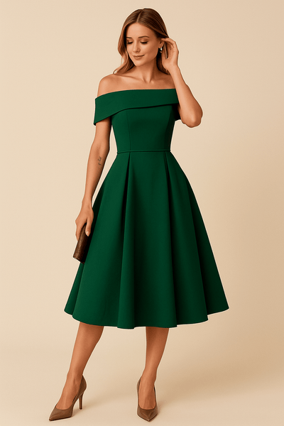 ASHFORD | Anna Women's Off - Shoulder A - Line Dress - Elegant Fit - Formal Wear - Ashford London Clothing