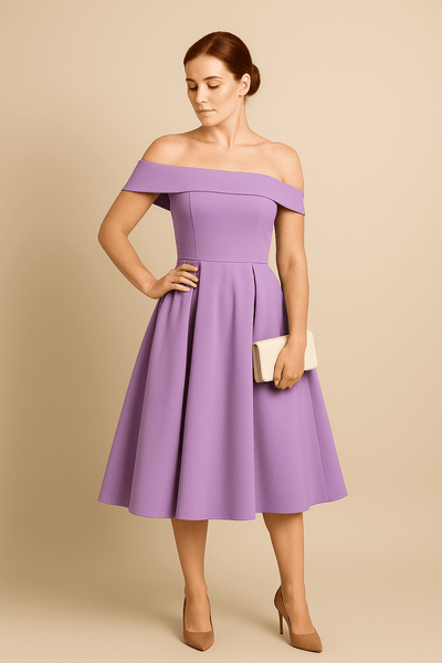 ASHFORD | Anna Women's Off - Shoulder A - Line Dress - Elegant Fit - Formal Wear - Ashford London Clothing