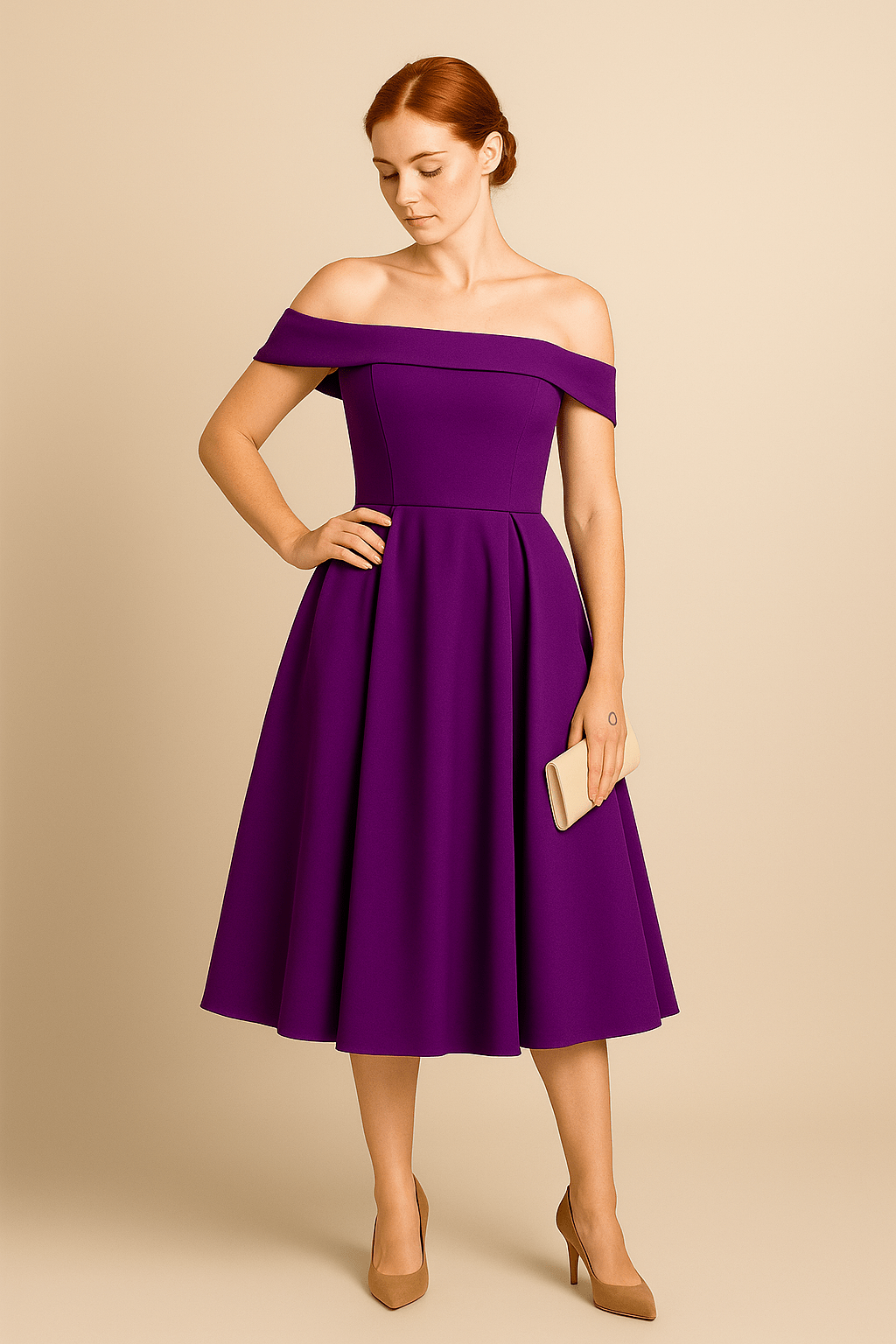 ASHFORD | Anna Women's Off - Shoulder A - Line Dress - Elegant Fit - Formal Wear - Ashford London Clothing