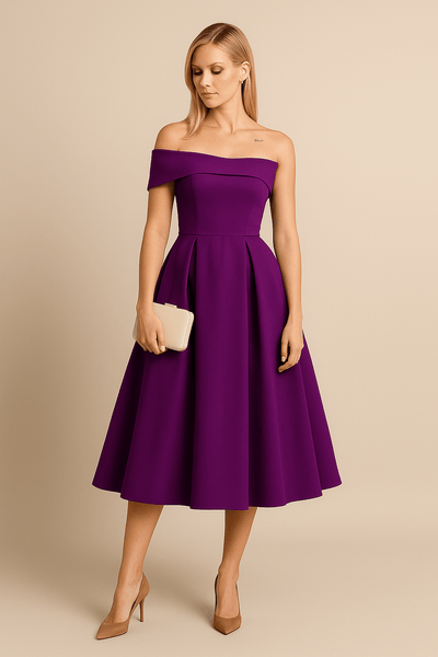 ASHFORD | Anna Women's Off - Shoulder A - Line Dress - Elegant Fit - Formal Wear - Ashford London Clothing