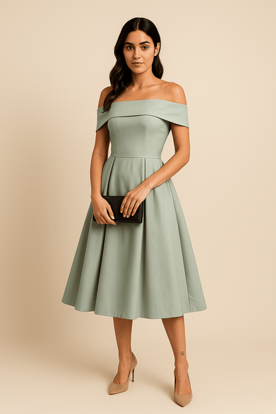 ASHFORD | Anna Women's Off - Shoulder A - Line Dress - Elegant Fit - Formal Wear - Ashford London Clothing