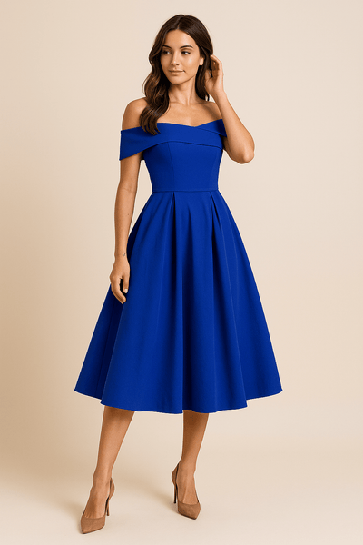 ASHFORD | Anna Women's Off - Shoulder A - Line Dress - Elegant Fit - Formal Wear - Ashford London Clothing