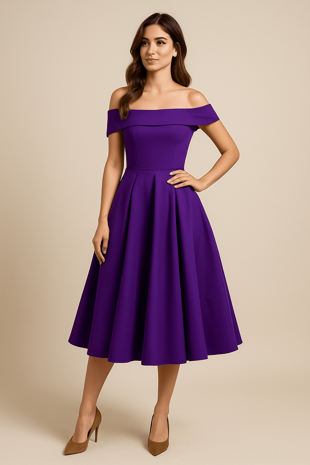 ASHFORD | Anna Women's Off - Shoulder A - Line Dress - Elegant Fit - Formal Wear - Ashford London Clothing
