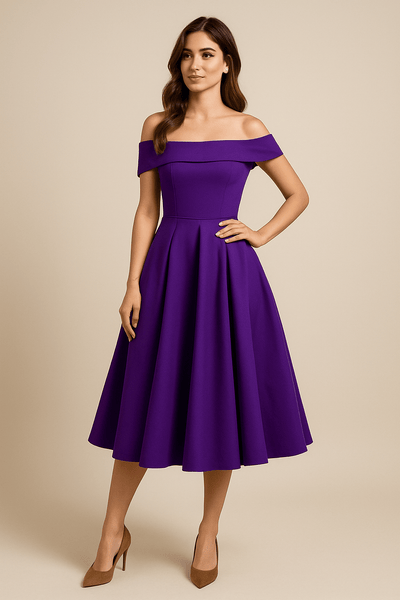 ASHFORD | Anna Women's Off - Shoulder A - Line Dress - Elegant Fit - Formal Wear - Ashford London Clothing