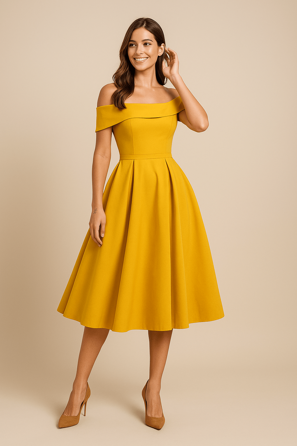 ASHFORD | Anna Women's Off - Shoulder A - Line Dress - Elegant Fit - Formal Wear - Ashford London Clothing