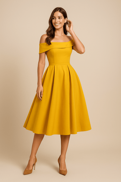 ASHFORD | Anna Women's Off - Shoulder A - Line Dress - Elegant Fit - Formal Wear - Ashford London Clothing