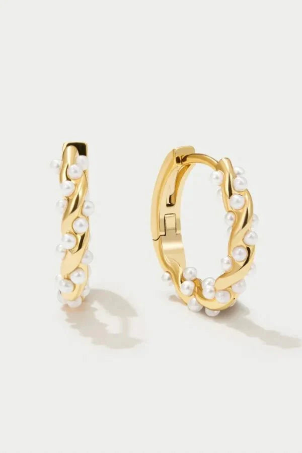 Ashford | Ariana – Elegant Pearl Accent Gold Hoop Earrings - Ashford London Clothing