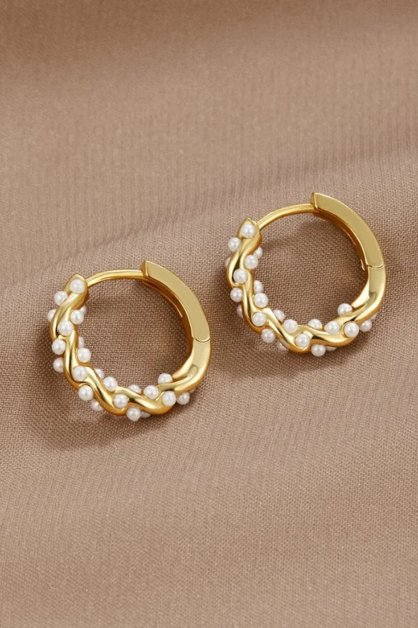 Ashford | Ariana – Elegant Pearl Accent Gold Hoop Earrings - Ashford London Clothing