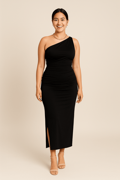 Ashford | Asymmetric One Shoulder Maxi Dress with Side Slit - Ashford London Clothing