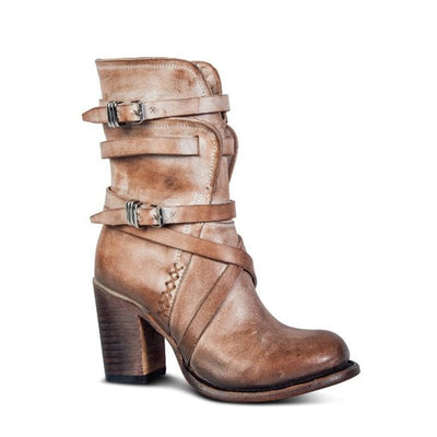 Ashford | Brienna – Women’s Distressed Leather Ankle Boots with Buckles & Chunky Heel