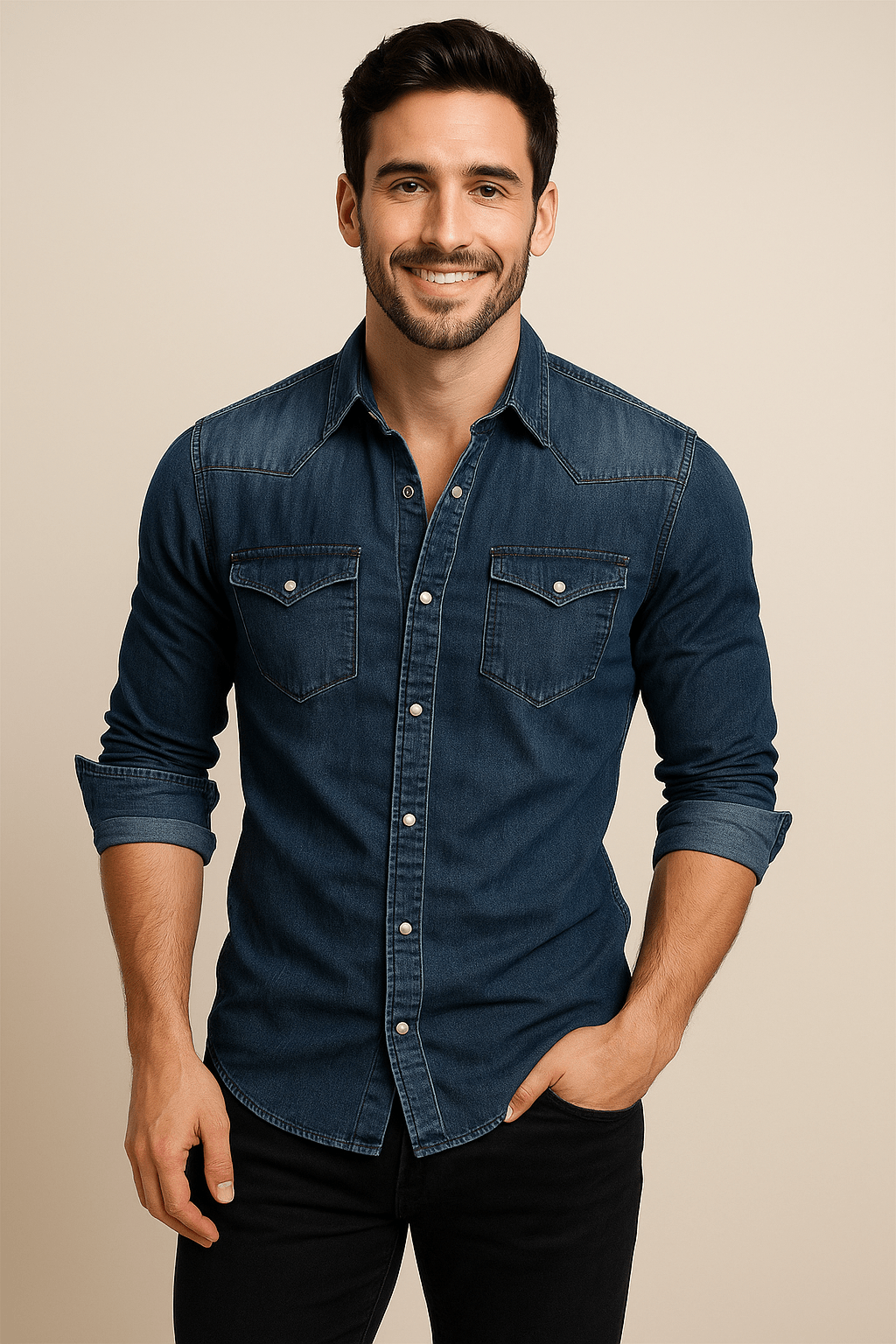 ASHFORD | Button - Closure Long - Sleeve Denim Shirt - Ashford London Clothing