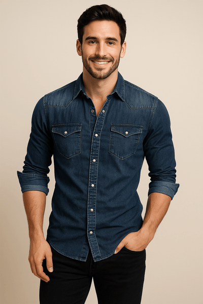 ASHFORD | Button - Closure Long - Sleeve Denim Shirt - Ashford London Clothing