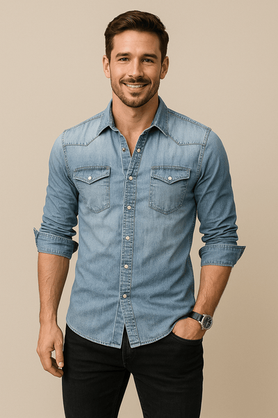 ASHFORD | Button - Closure Long - Sleeve Denim Shirt - Ashford London Clothing