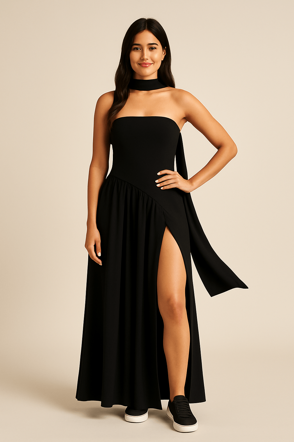 Ashford | Catniss Strapless Maxi Dress with Scarf Detail – Flowing Fit, Elegant Style - Ashford London Clothing