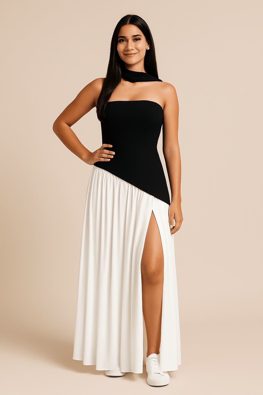 Ashford | Catniss Strapless Maxi Dress with Scarf Detail – Flowing Fit, Elegant Style - Ashford London Clothing