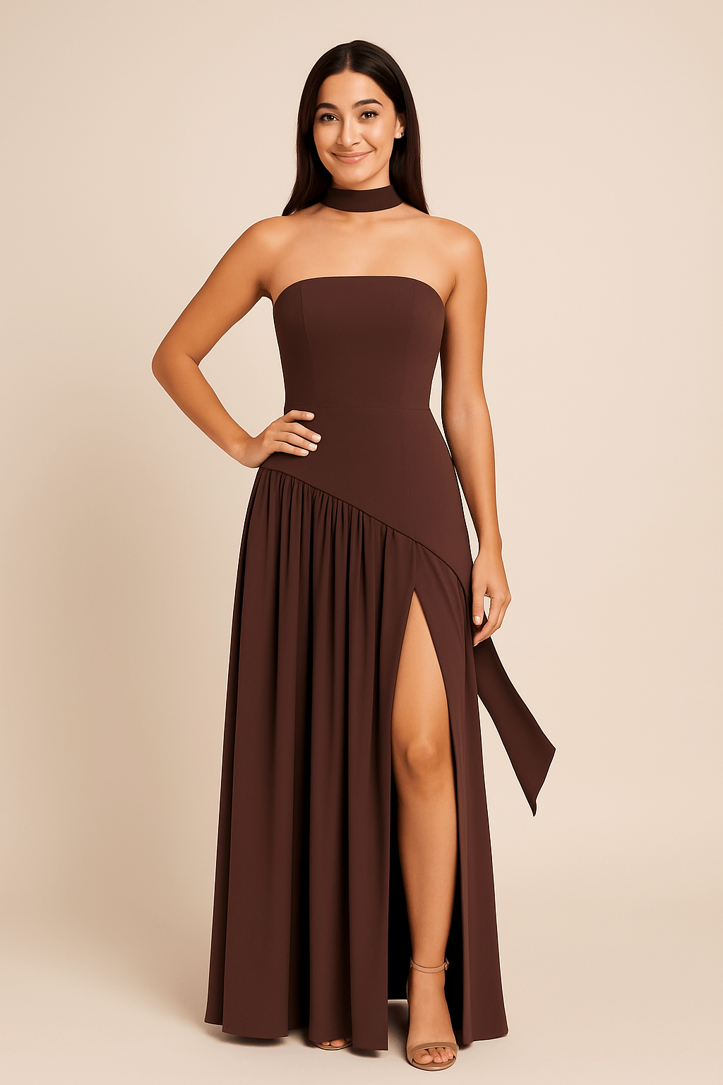 Ashford | Catniss Strapless Maxi Dress with Scarf Detail – Flowing Fit, Elegant Style - Ashford London Clothing