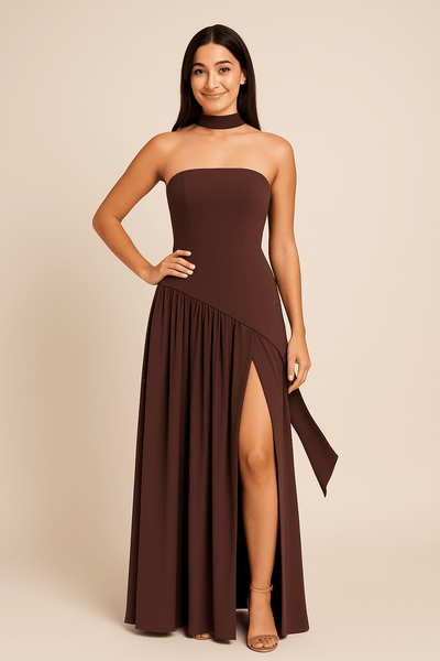 Ashford | Catniss Strapless Maxi Dress with Scarf Detail – Flowing Fit, Elegant Style - Ashford London Clothing