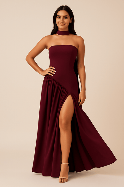 Ashford | Catniss Strapless Maxi Dress with Scarf Detail – Flowing Fit, Elegant Style - Ashford London Clothing