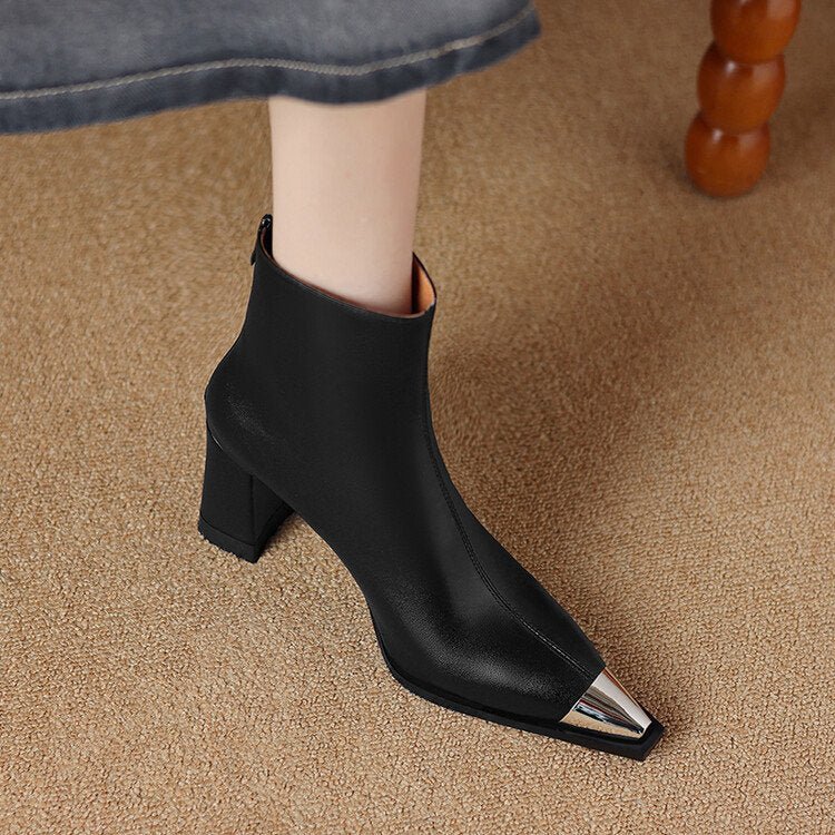 Ashford | Celine – Women’s Ankle Boots with Metallic Cap & Polished Leather Finish