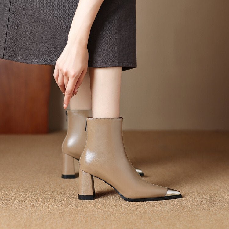 Ashford | Celine – Women’s Ankle Boots with Metallic Cap & Polished Leather Finish