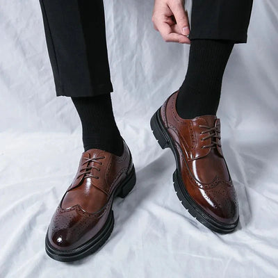 Ashford | Colin Men’s Formal Brock Cut Shoes – PU Leather – Pointed Toe - Ashford London Clothing