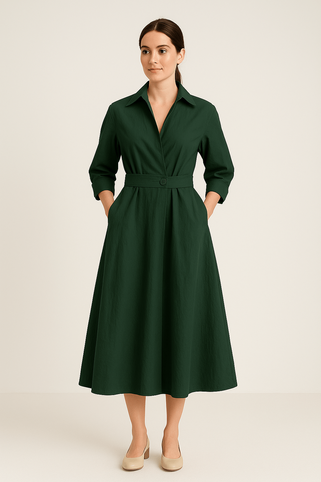 Ashford | Cotton Style Shirt Dress – Button - Front Long Sleeve Cinched Waist Dress for Women - Ashford London Clothing