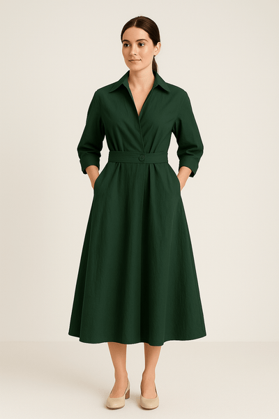 Ashford | Cotton Style Shirt Dress – Button - Front Long Sleeve Cinched Waist Dress for Women - Ashford London Clothing