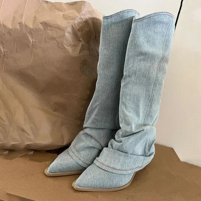 Ashford | Dakota – Women’s Knee-High Denim Cowboy Boots with Western Stitching