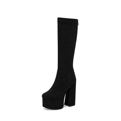 Ashford | Danika – Women’s Suede-Look Knee-High Boots with Chunky Heel & Zip Back