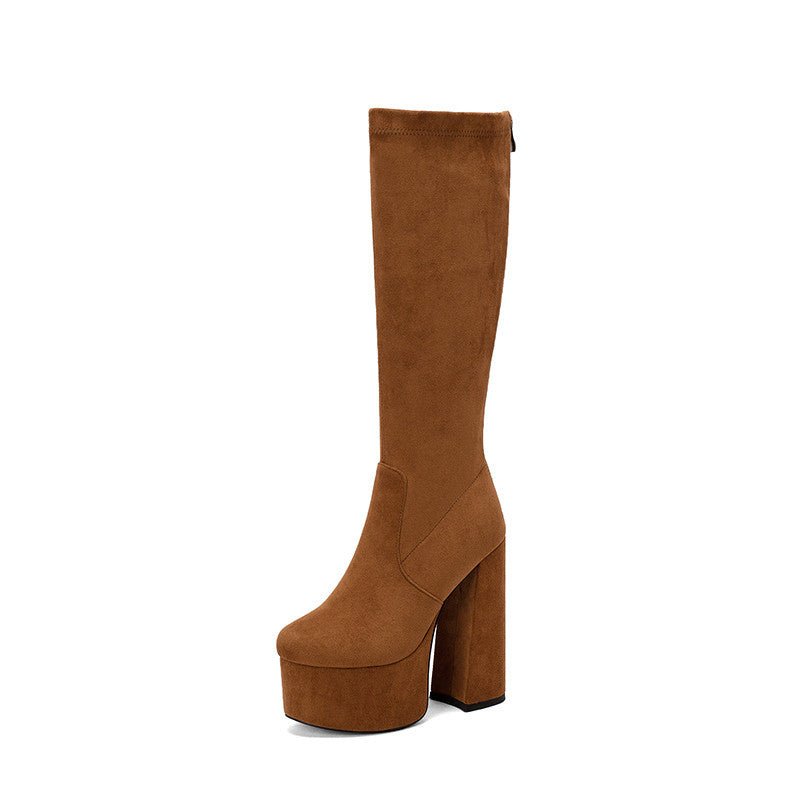 Ashford | Danika – Women’s Suede-Look Knee-High Boots with Chunky Heel & Zip Back