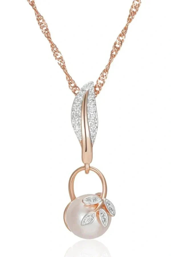 Ashford | Demi – Floral Pendant Necklace with Crystals & Pearl Center - Ashford London Clothing