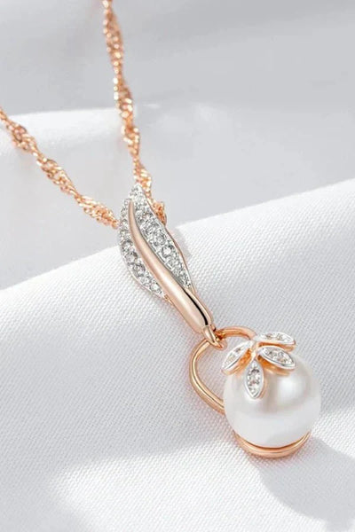 Ashford | Demi – Floral Pendant Necklace with Crystals & Pearl Center - Ashford London Clothing
