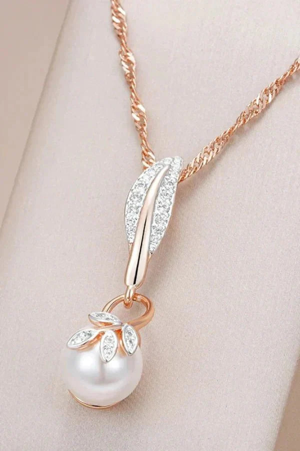 Ashford | Demi – Floral Pendant Necklace with Crystals & Pearl Center - Ashford London Clothing