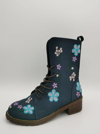 Ashford | Elanora – Women’s Mid-Calf PU Leather Boots with Floral Embroidery & Zip