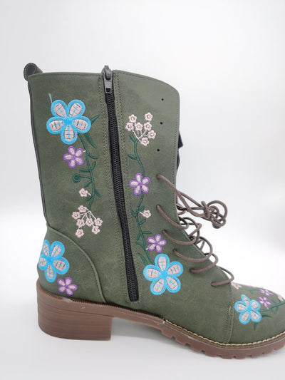 Ashford | Elanora – Women’s Mid-Calf PU Leather Boots with Floral Embroidery & Zip