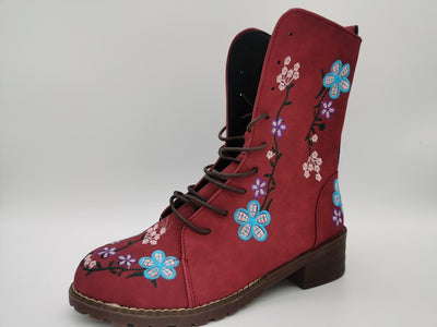 Ashford | Elanora – Women’s Mid-Calf PU Leather Boots with Floral Embroidery & Zip