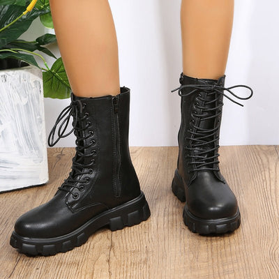 Ashford | Elara – Women’s Mid-Calf Faux Leather Boots with Chunky Sole & Zip