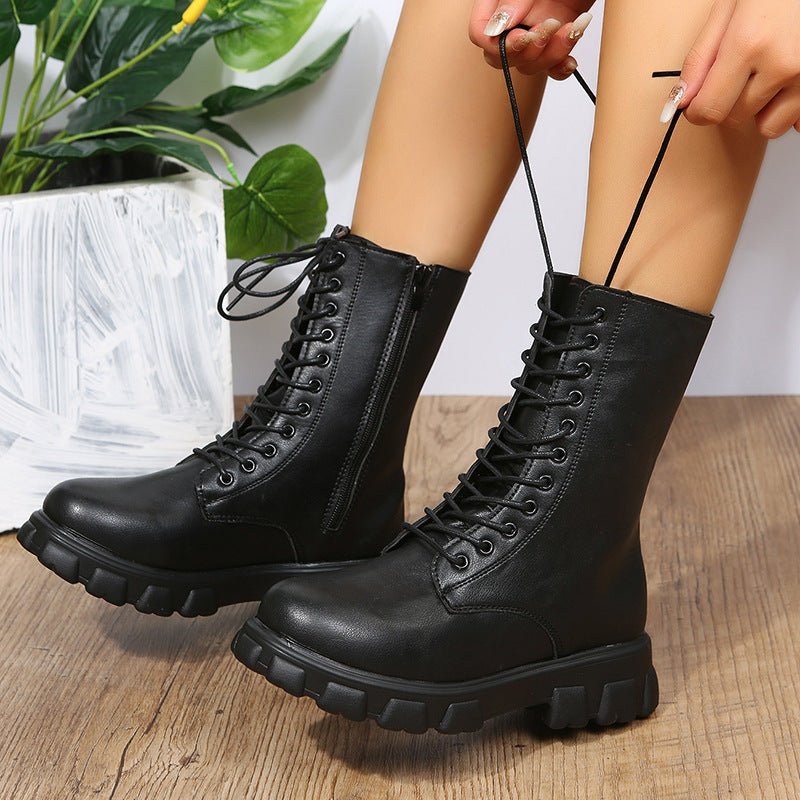Ashford | Elara – Women’s Mid-Calf Faux Leather Boots with Chunky Sole & Zip