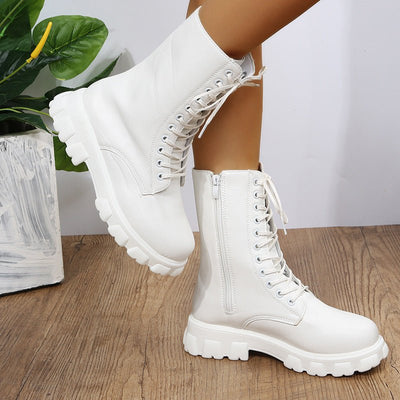 Ashford | Elara – Women’s Mid-Calf Faux Leather Boots with Chunky Sole & Zip