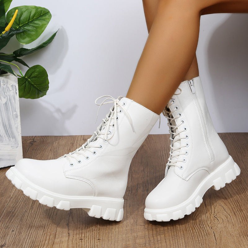 Ashford | Elara – Women’s Mid-Calf Faux Leather Boots with Chunky Sole & Zip