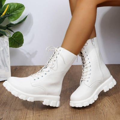 Ashford | Elara – Women’s Mid-Calf Faux Leather Boots with Chunky Sole & Zip