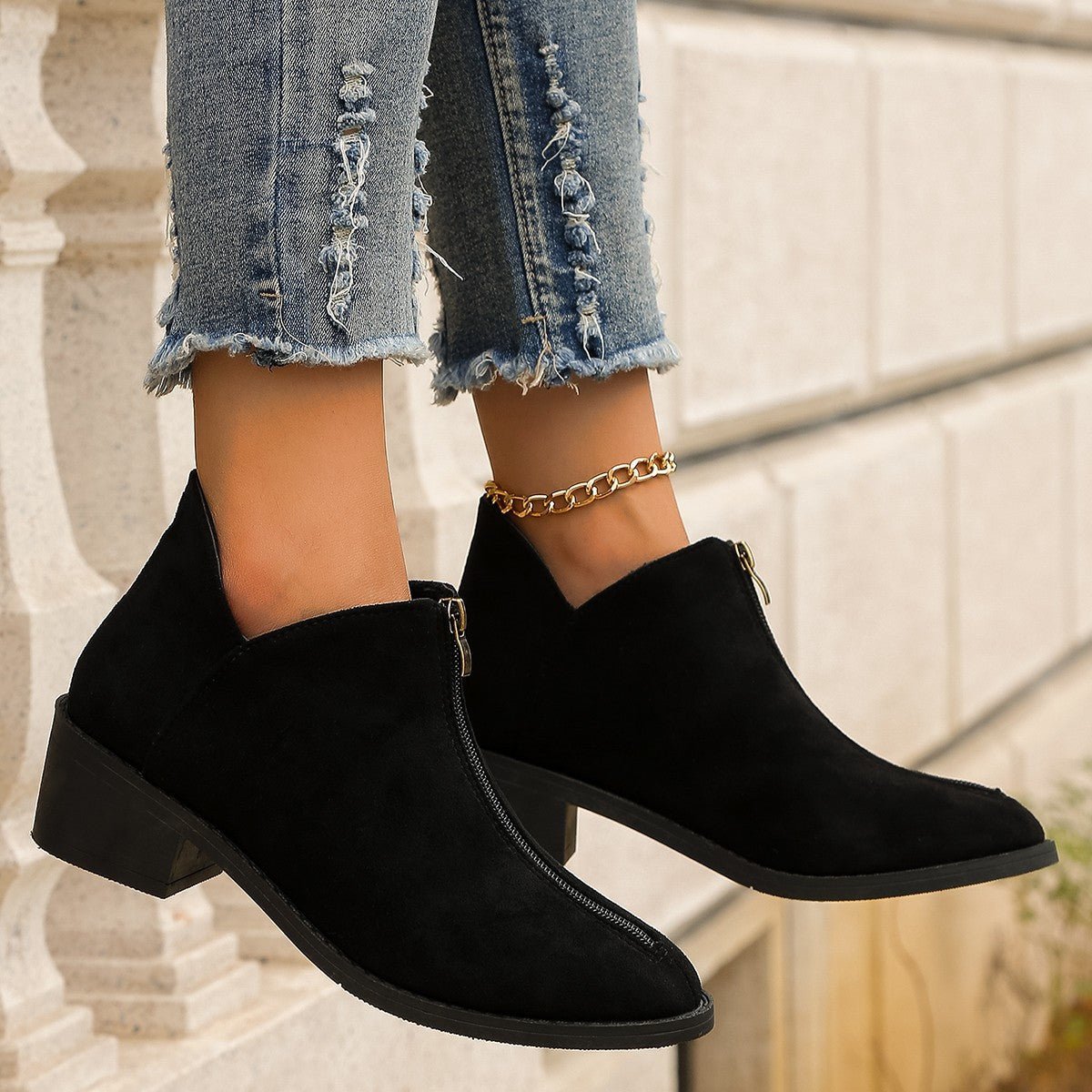 Ashford | Elira – Women’s Suede Ankle Boots with Pointed Toe, Block Heel & Zip