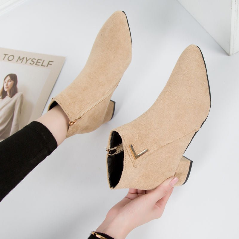 Ashford | Elise – Women’s Sleek Leather Ankle Boots with Pointed Toe & Block Heel