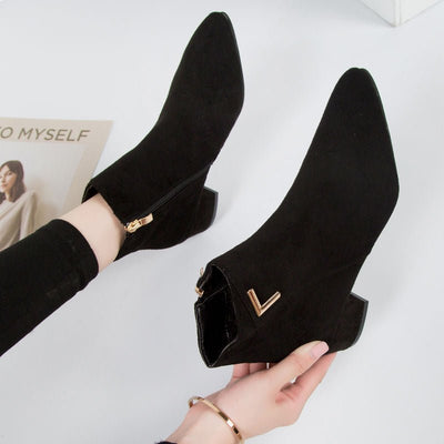 Ashford | Elise – Women’s Sleek Leather Ankle Boots with Pointed Toe & Block Heel