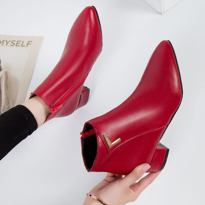 Ashford | Elise – Women’s Sleek Leather Ankle Boots with Pointed Toe & Block Heel